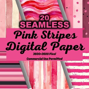 Pink Watercolor Stripes Digital Paper, seamless printable textures printable scrapbook paper