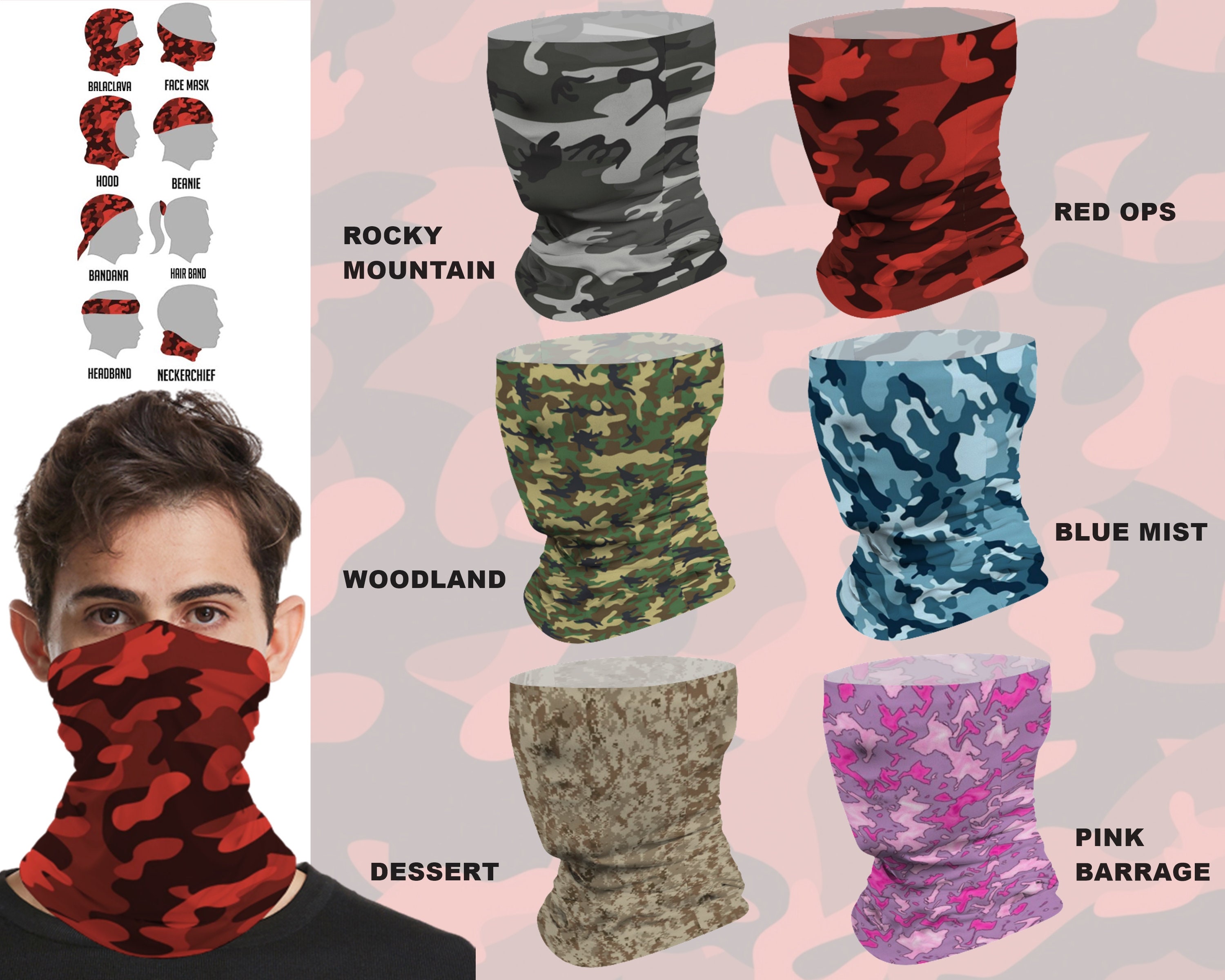 Camo Neck Gaiter Balaclava Face Covering MultiFunctional Etsy
