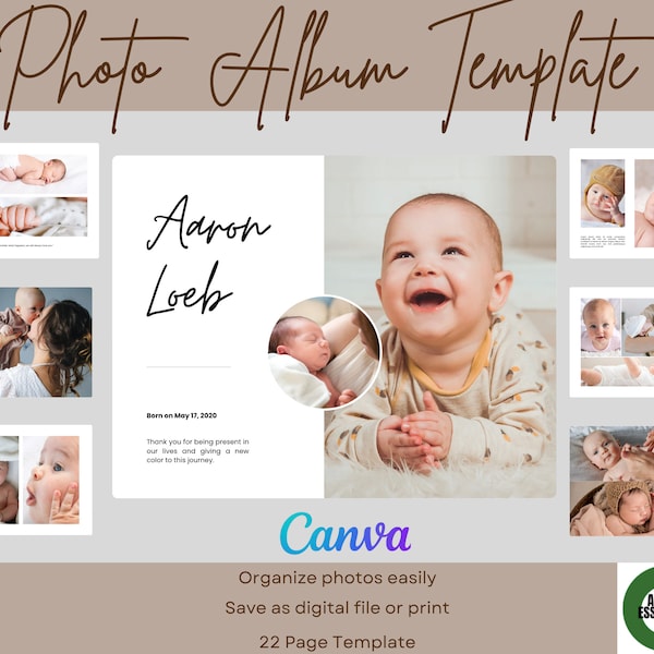 DIY Digital and Print Baby Photo Album Canva Template, Digital Baby Album, Custom Scrapbook Template, Baby Book