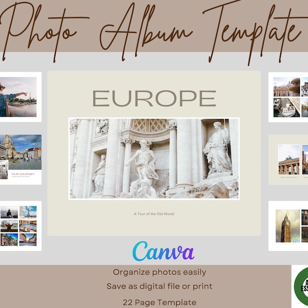 DIY Digital and Printable Travel Scrapbook Canva Template, Digital Travel Photobook, Custom Scrapbook Template