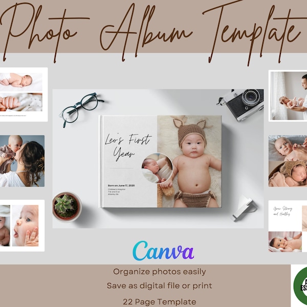 DIY Digital and Print Baby First Year Photo Album Canva Template, Digital Baby Album, Custom Scrapbook Template, Baby Book