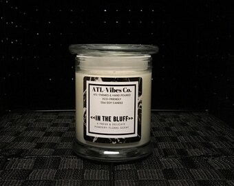 In The Bluff: Powdery-Floral Scent  (100% Soy-Blend Candle) Urban-Chic Elite Status Jar with Lid