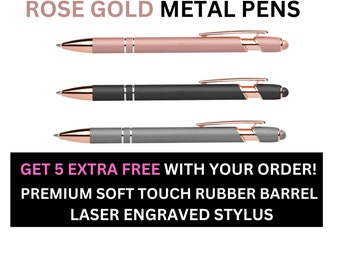 Custom Rose Gold Metal Metallic Stylus Pens with your Text, Personalized Ballpoint Business Pens, Bulk Promotional Pens, Business Gift Logo
