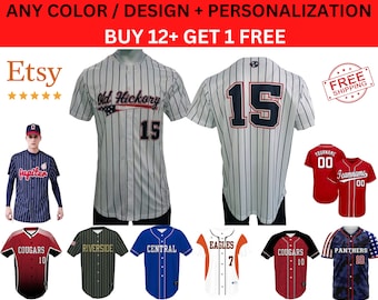 Baseball Jersey, Full Button Custom Baseball Team Uniforms, Sublimated Team Jerseys, Pinstripe Baseball Jersey, Personalized Baseball Jersey