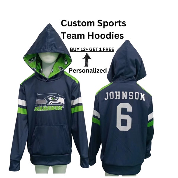 Custom Hoodie, Personalized Hoodie, Custom Sweatshirt, Sublimated Hoodies, Design your own hoodie, Baseball Hoodies, Football Hoodies