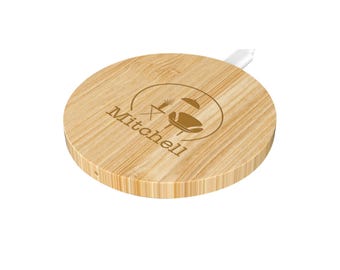 2026 POPULAR Round Bamboo Wireless Charger, logo, custom laser engraved, eco-friendly promo item, tech giveaway, business gift