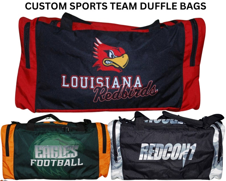 custom sports team duffle bags, custom school duffle bags, logo duffle bag