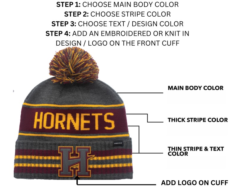 Design your own custom knit beanie with Pom Pom.