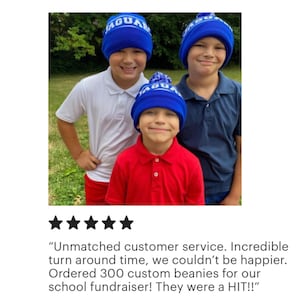 Pu&ograve; includere: Tre bambini con berretti blu con la scritta "JAGUAR" in lettere bianche. I bambini sorridono e indossano camicie di diversi colori: bianco, rosso e blu. L'immagine include una recensione del cliente.