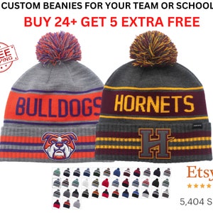 Custom Beanie, Custom Winter Hat, Personalized Beanies with your School or Team Logo, School Spirit Beanie, Custom Pom Beanie Hats, Bulk