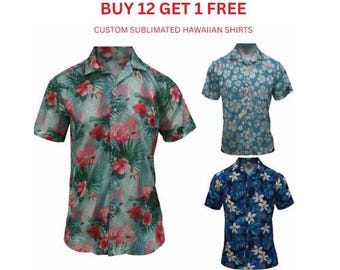 ULTIMATE Hawaiian Button down shirt, Custom Aloha Shirt, Company Bulk, Group, floral, logo, design your own