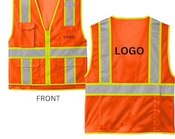 Custom Safety Vest, High Visibility Vest with Pockets, Personalized Hi Vis Vests, Zipper, Safety Orange, Safety Yellow ANSI Class 2