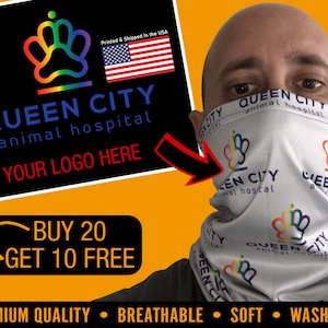Custom Logo Neck Gaiter, Custom Company Neck Gaiter, Personalized Full Color Logo Face Shields ** High Quality ** Inside Seam Stitching