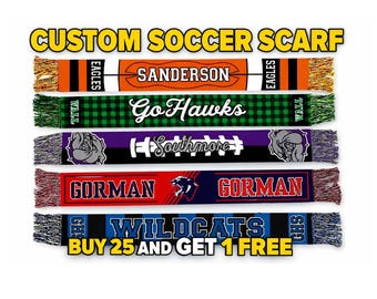 Custom Soccer Scarves, Futbol Scarf, Spirit Custom Knitted Scarf, Custom Scarfs, Scarfs w/ Logo, Bulk, Company, World Cup merch, knit