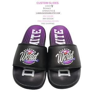 Custom Cheer Slides, Cheerleading Team Gifts, dance slides, gymnastic slides, Create Your Own Slides, Girls slides, women slides, team logo