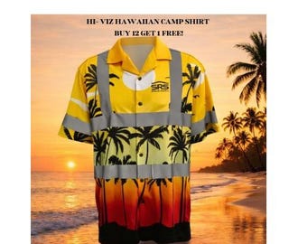Personalized Hi-Vis Hawaiian Shirt – Safety Workwear, Outdoor Visibility Shirt, logo, bulk, landscaping, construction, Safety Green, Orange