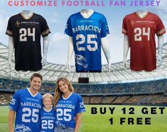 Custom Football Fan Jersey, Football tshirt, Personalized Football Jersey, Name, Number, adult, women, youth, bulk, team logo uniform design