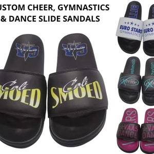 Custom Cheer and Gymnastic Team Slide Sandals, Bulk Gymnastic and Cheer Custom Slides, Premium Slides with Team Logo or Name Personalization