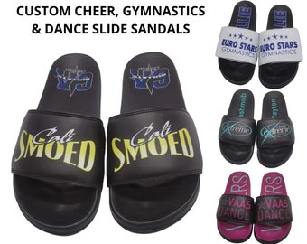 Custom Cheer and Gymnastic Team Slide Sandals, Bulk Gymnastic and Cheer Custom Slides, Premium Slides with Team Logo or Name Personalization