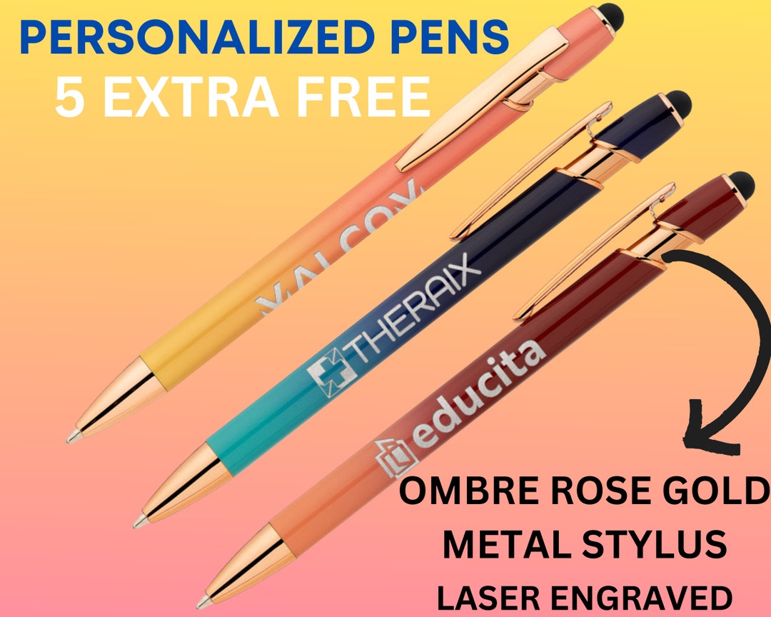 Custom Business Pens, Ombre Rose Gold Metal Stylus Pens, Personalized