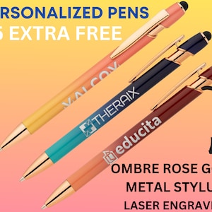 Custom Business Pens, Ombre Rose Gold Metal Stylus Pens, Personalized Bulk Pens, Laser Engraved Pens, Promotional Pens, Business Giveaway