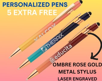 Custom Business Pens, Ombre Rose Gold Metal Stylus Pens, Personalized Bulk Pens, Laser Engraved Pens, Promotional Pens, Business Giveaway