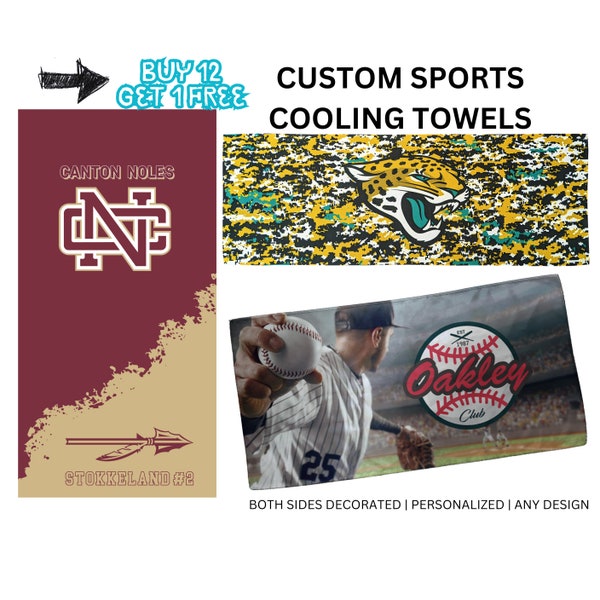 Sports Team Cooling Towels, Bulk Orders Personalized Player Name, Number, Logo, Baseball, Softball, Football, Lacrosse, Soccer cooling towel