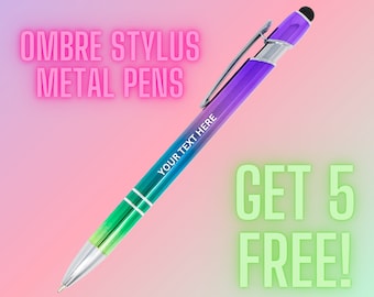 Custom Metal Stylus Ombre Color Pen, Custom Business Pens, Custom Pens for Women, Get 5 Extra FREE, Retractable Ballpoint Metal Pen Bulk