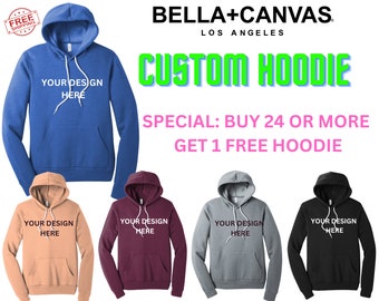 Design your Own Bella + Canvas 3719 Fleece Unisex Hoodie Pullover, Custom Bella + Canvas Pullover Sweatshirt with your logo, Bulk Orders