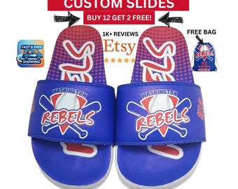 Custom Slides, Team Slide Sandals, Custom Sandals, Personalized Slides, Custom Slides with your Logo, Buy 12 Pairs GET 2 free + free bag