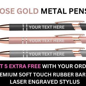 Custom Rose Gold Metal Metallic Stylus Pens with your Text, Personalized Ballpoint Business Pens, Bulk Promotional Pens, Business Gift Logo