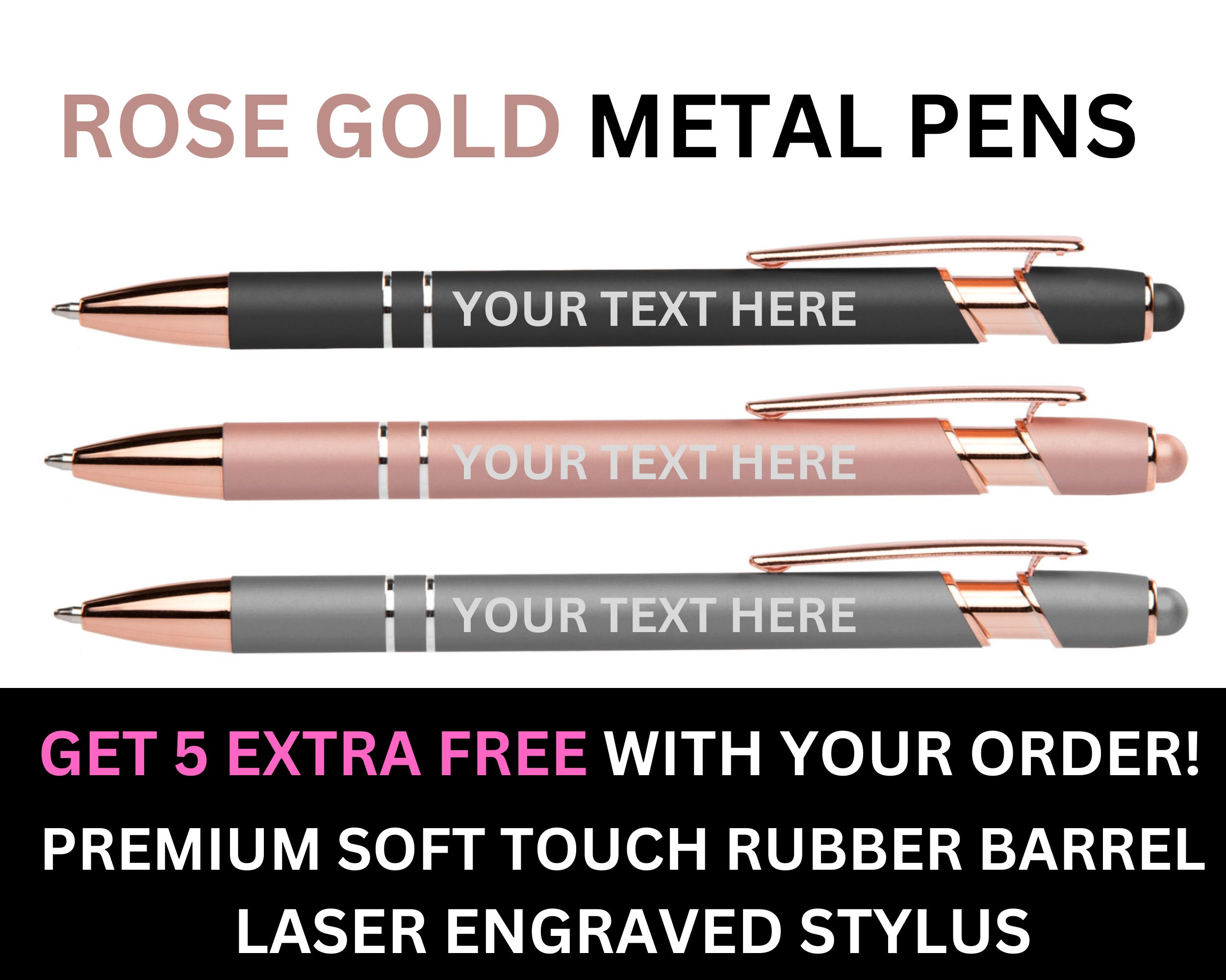 Custom Rose Gold Metal Metallic Stylus Pens With Your Text - Etsy
