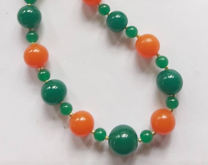 VTG Carnival Glass, Handblown Lampwork Necklace in Green and Gold