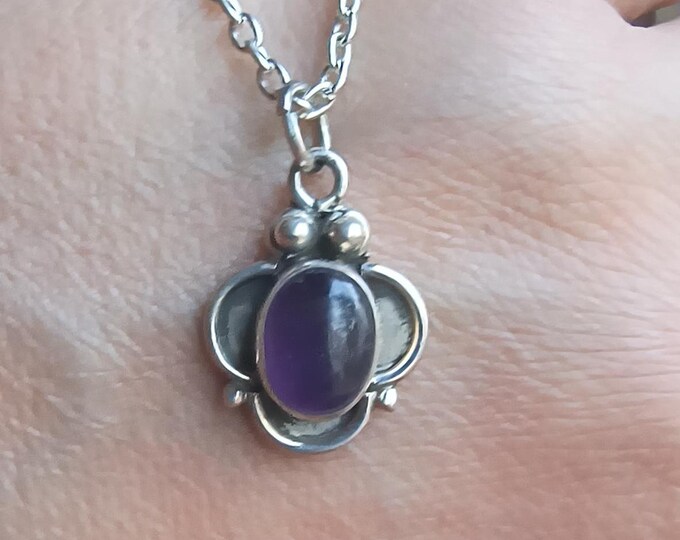 Boho Amethyst Pendant in Sterling Silver - Great Good Luck or Recovery, Sobriety Charm
