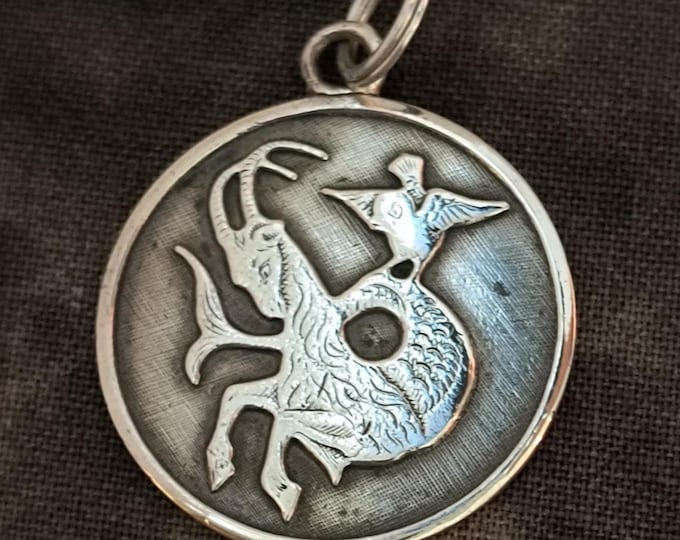 Vintage Capricorn Medallion Necklace by Italian Designer Giampaoli of Uno A Erre Studios - Circa 1970s