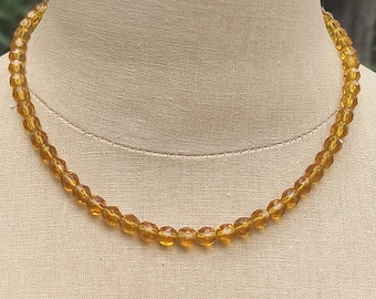 Antique Crystal Bead Necklace, Early Art Deco - Bright Golden Yellow Beads!