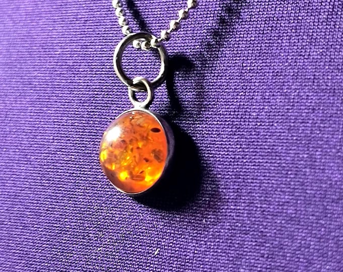 Vintage Amber Good Luck Charm Pendant in Sterling Silver - Add to Chain or Beads