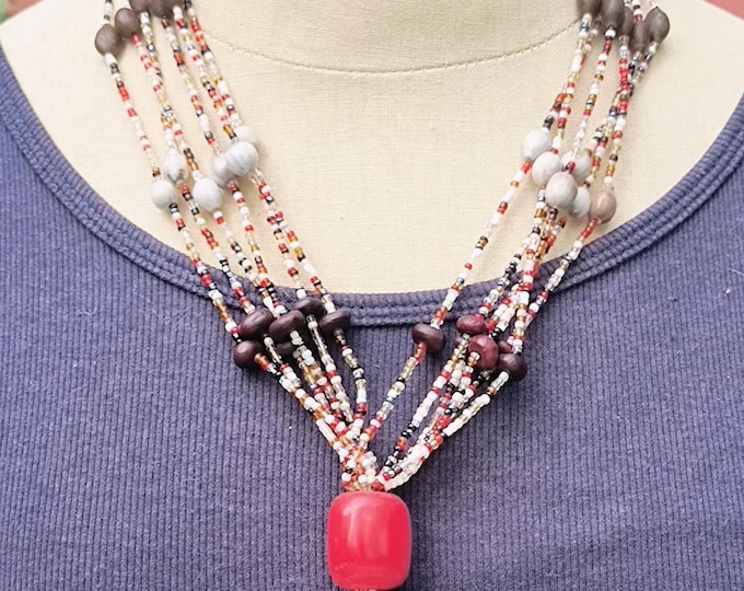 Botanical Bohemian! Vintage Necklace with Job's Tears Seed Pods, Natural Floral Beads