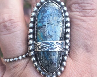 Zuni Cardinal Ring, Inlaid Coral, Turquoise & Shell - Sterling Silver