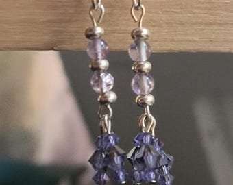 Amethyst Drop Earrings with Indigo Crystal Tassels