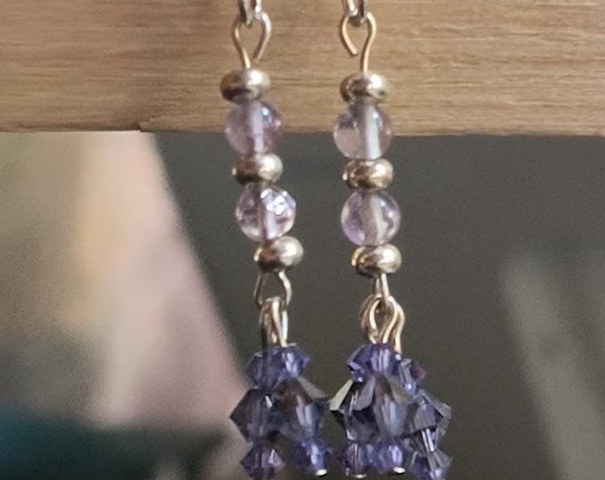 Amethyst Drop Earrings with Indigo Crystal Tassels