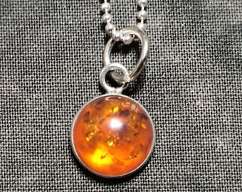 Vintage Amber Charm Pendant in Sterling Silver, Talisman for Long Life and Emotional Calm / Layering Necklace