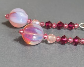 Dragon's Breath Opal Earrings: Hot Pink Crystal Silver Drop Earrings