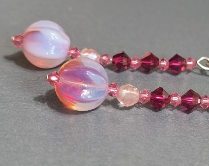 Dragon's Breath Opal Earrings: Hot Pink Crystal Silver Drop Earrings