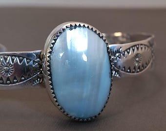Abalone & Sterling Silver Cuff Bracelet with Southwestern Style Pattern
