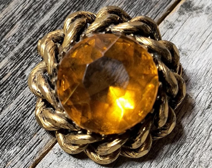 Victorian Revival Citrine Paste Brooch, Circa 1940. Nautical Theme Frame