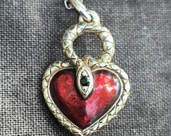 Victorian Snake & Enamel Heart Pendant with Sapphire Accent