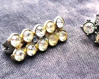 Antique Rhinestone Pin Set - Art Deco White Crystal Lingerie or Scatter Brooch Set