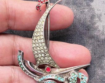 Frank Gargano Rhinestone Brooch - FIGURAL SAILBOAT - Crystal Inlay, FINE. 1940s - Made in Providence, Rhode Island