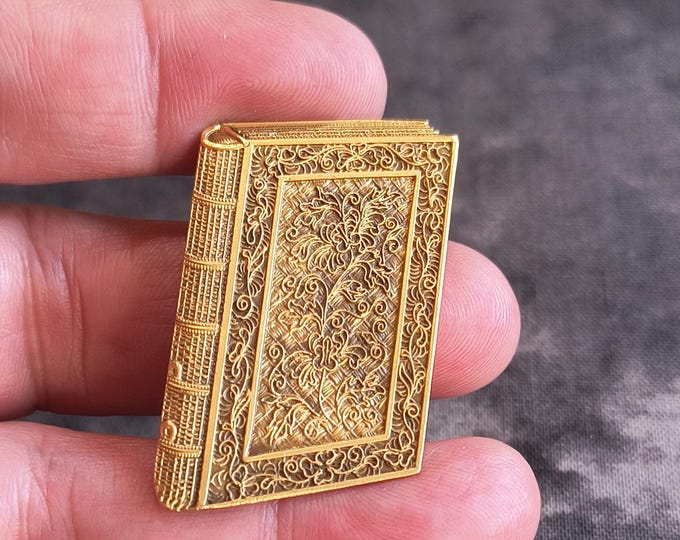 Vintage Persian Book Brooch from the Peabody Essex Museum - Brushed Goldtone Museum Replica